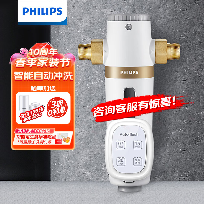 飞利浦（PHILIPS）前置过滤器 40微米4T/H大流量全自动反冲洗 全屋家用净水器中央净水机 管道过滤器 AWP1836