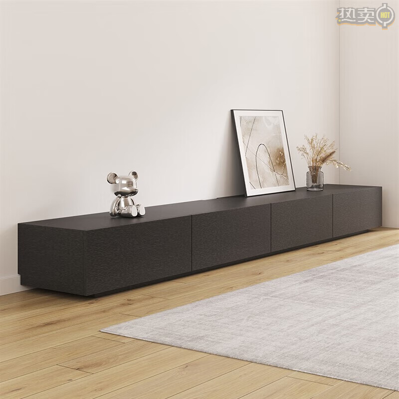 博言贝达电视柜茶几组合现代简约落地实木电视机柜黑色客厅小户型 2.