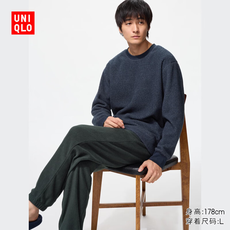 优衣库摇粒绒休闲套装/长袖男装486478 68 深蓝色 L
