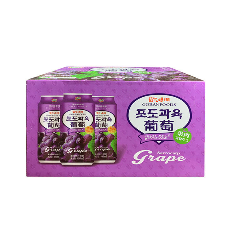 水果坊果肉果汁饮料490ml*12罐葡萄黄桃蜜桔草莓味果粒果汁混合装