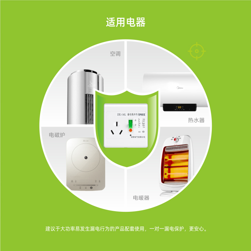 ZUKOLB 86型柜机空调漏电保护插座带漏保开关16A三孔电热水器专用保护器 暗装16A三孔
