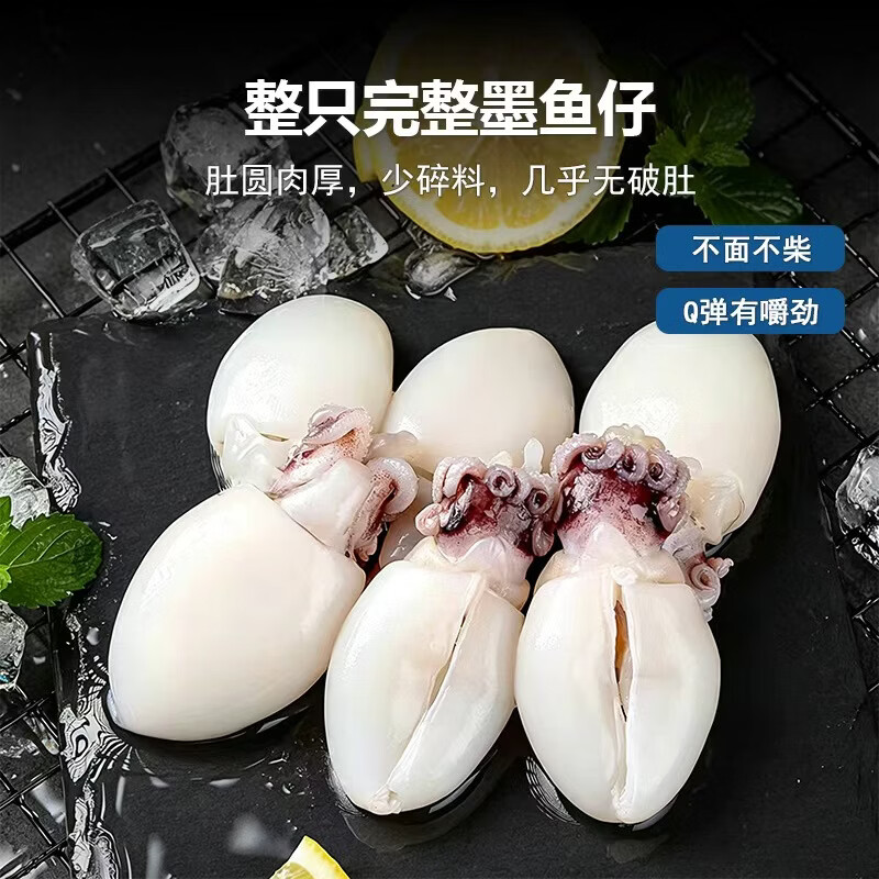 刘船长精品冷冻墨鱼仔 免处理去内脏 火锅爆炒烧烤鲜活海鲜食材 精品墨鱼仔16个/包*2 450g(净重)