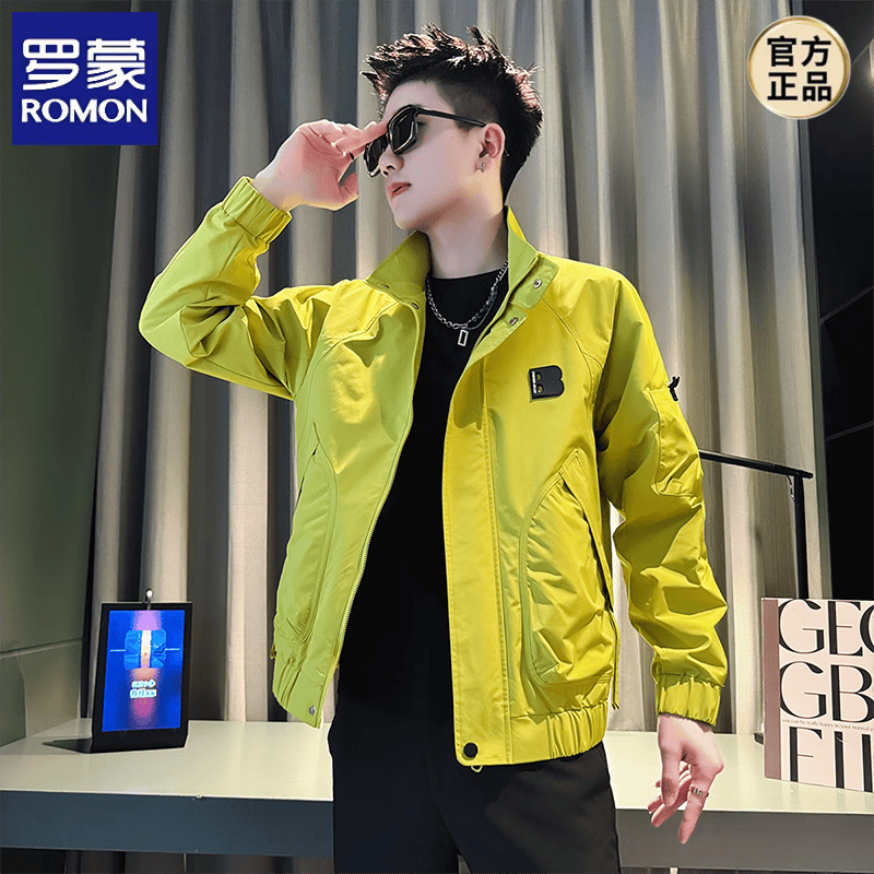 罗蒙（ROMON）男士休闲外套春秋季2026新款潮牌韩版痞帅男装休闲百搭夹克衫男款 绿色 XL
