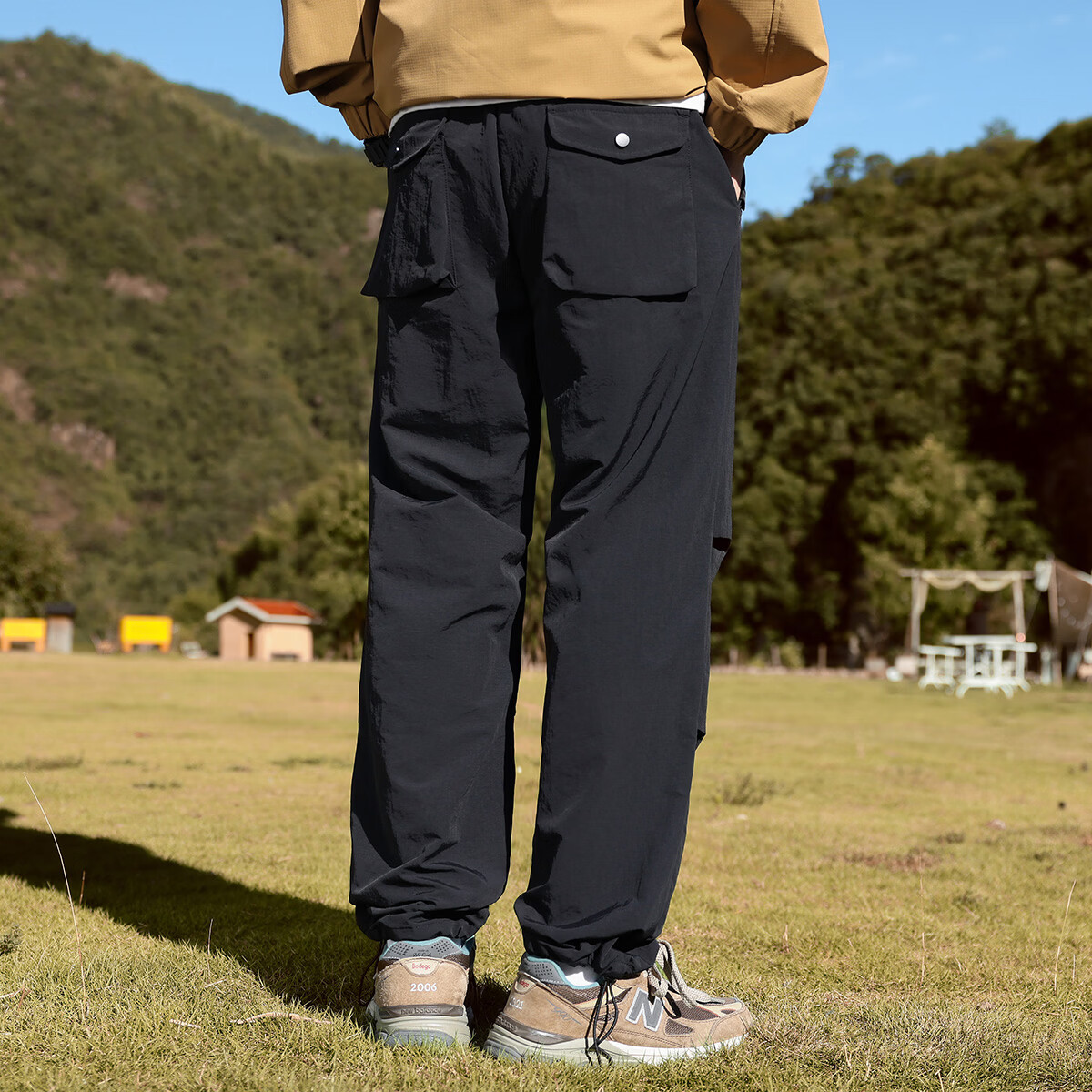 布衣传说运动伞兵裤秋季新款直筒束脚裤男式休闲裤 黑色 32