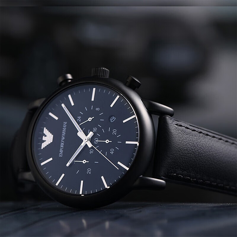 (emporio armani)手表 皮质表带时尚休闲 石英防水男士腕表  ar1970