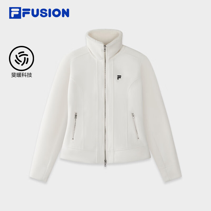 FILA FUSION斐乐潮牌时尚出彩针织长袖外套女款26冬新款斐暖上衣 牧筠白-IV XS 155/76A/XS