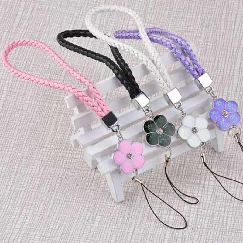 【精选品质】手机挂绳挂件时尚饰品女手机链短绳手腕编织多功能通用防盗防摔 四叶款挂绳粉色(合金扣+双圈)