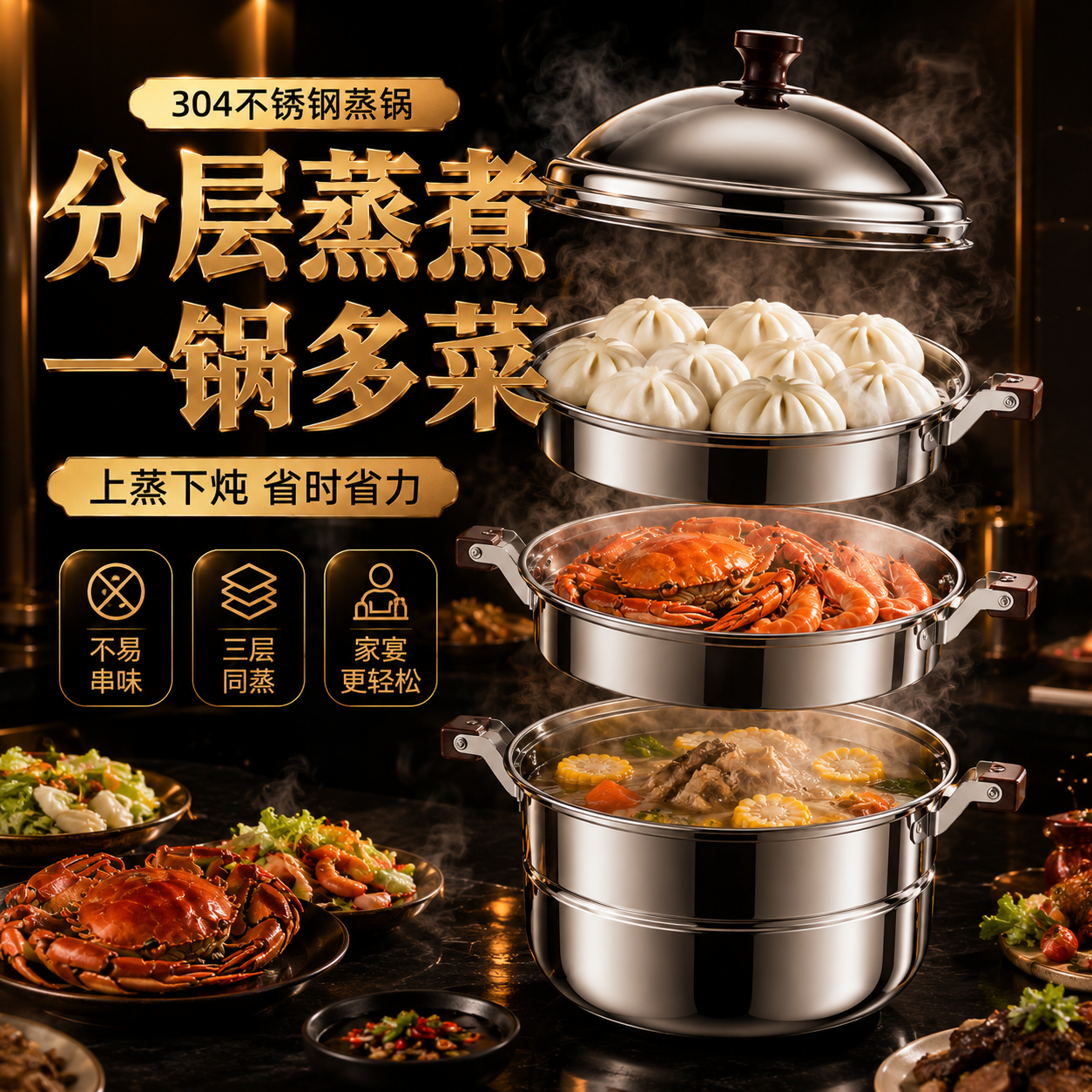 【热销10万+】真304不锈钢汤锅蒸锅多层蒸煮炖电磁炉煤气灶大容量 升级加厚无涂层蒸锅【一层】 30cm