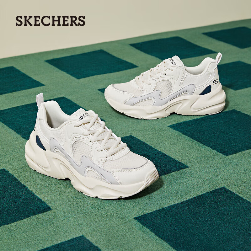斯凯奇（Skechers）踏浪|女鞋透气老爹鞋厚底增高闪电熊猫鞋休闲鞋 自然色/多彩色/NTMT 37