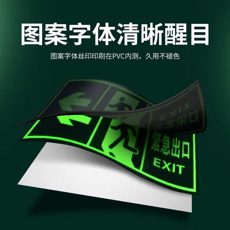 安全出口指示牌夜光墙贴地贴楼梯通道疏散应急紧生标志消防标识 夜光墙贴【加厚加亮/高强粘力】 右向款