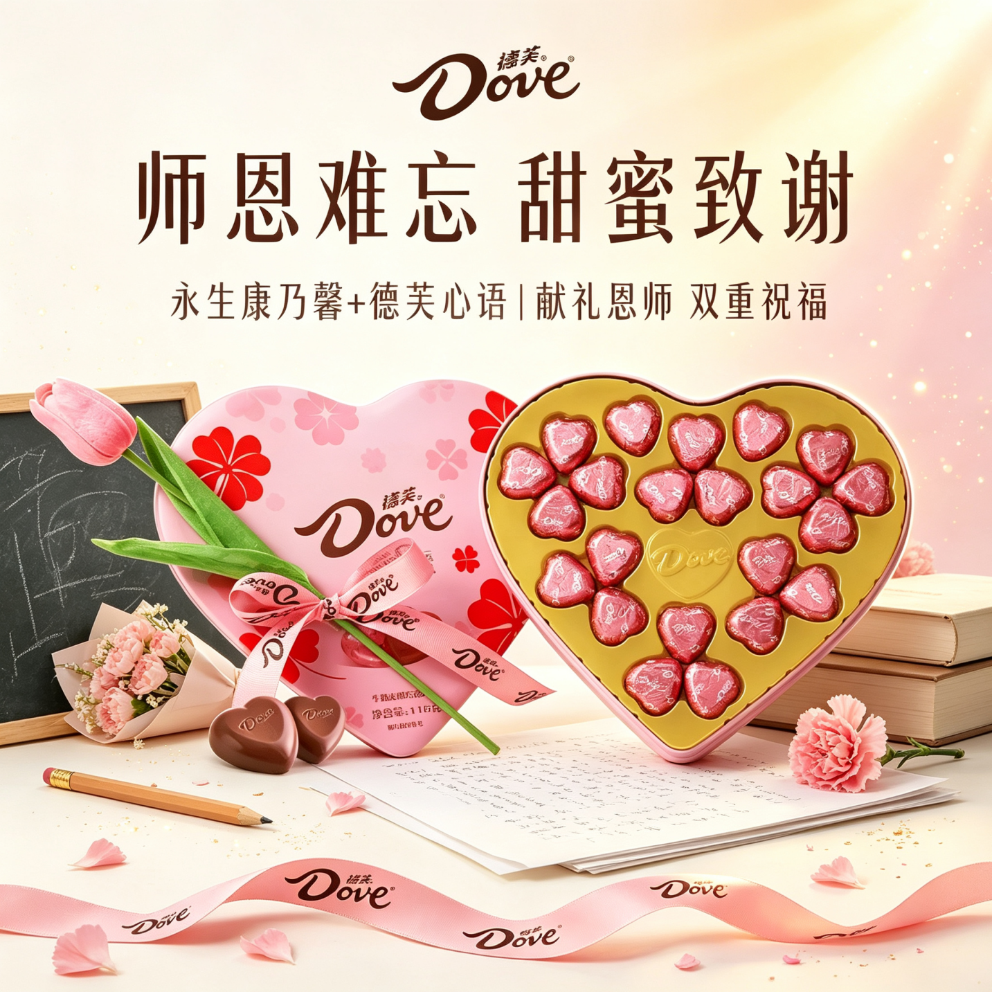 德芙（Dove）巧克力礼盒装教师节礼物送男女老师班主任伴手礼实用有纪念意义GS 22粒教师节爱心铁盒