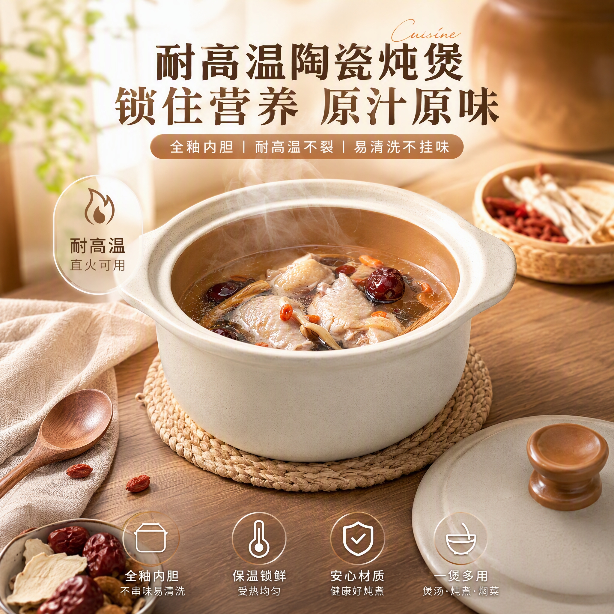 常康复古煲汤砂锅家用防干烧耐高温瓦煲燃气明火煲老式陶商用浅煲 炖锅干烧不易裂 2800ml