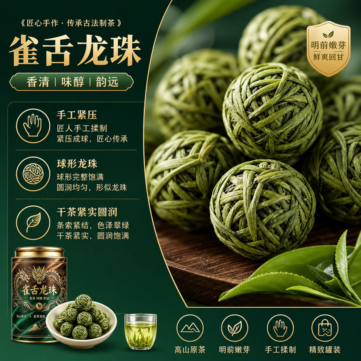 同仁堂雀舌帝王龙珠2026明前新茶高山嫩芽雀舌绿茶冰萃冷泡热泡支持送礼 【雀舌龙珠】 250g*4罐