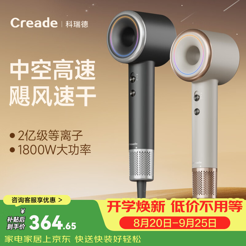 Creade科瑞德高速吹风机等离子护发速干不伤发电吹风机家用吹头发星级酒店大风力护发电吹风筒国家补贴 铂金灰 K-4060(1800W)