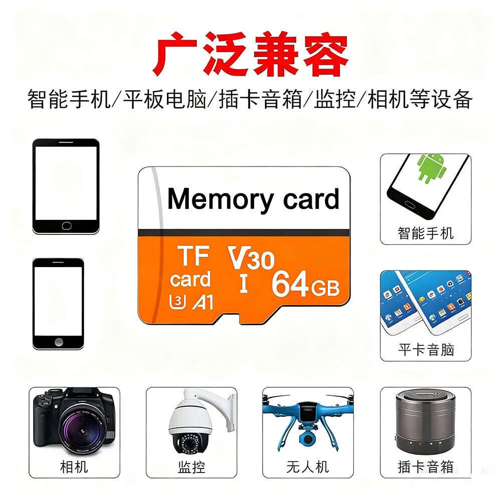 【京东快递】C10高速存储卡 适用监控 手机平板游戏机内存卡相机行车记录仪内存卡16G32G64G128G 128GB【高速稳定内存卡】