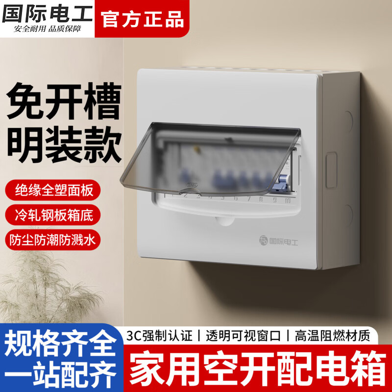 国际电工明装配电箱家用回路防水防尘强电箱户外铁底电箱盒空气开关保护箱 2-4回路【明装-铁底】