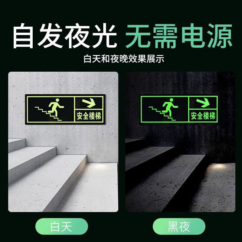 安全出口指示牌夜光墙贴地贴楼梯通道疏散应急紧生标志消防标识 夜光墙贴【加厚加亮/高强粘力】 右向款