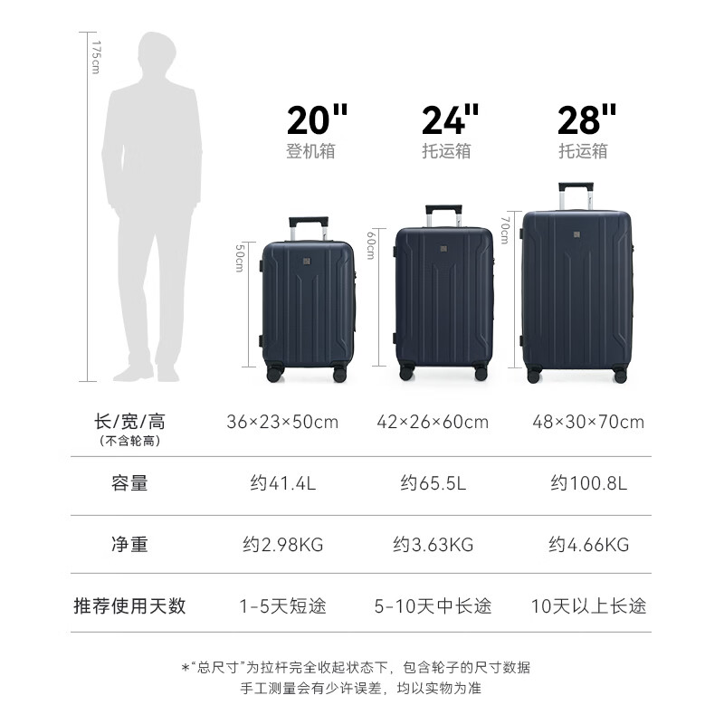 爱华仕机翼系列行李箱20寸男拉杆箱登机箱万向轮学生旅行箱男 深蓝色-20寸