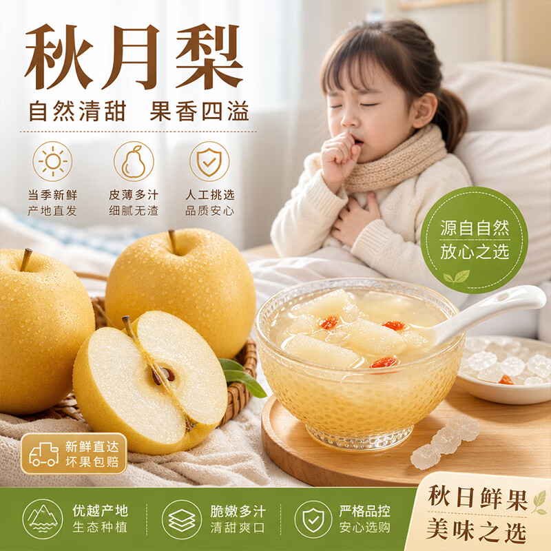 雪芬宁陵秋月梨 新鲜水果冰糖梨 脆甜多汁 当季生鲜水果 现摘现发 秋月梨净重4.5斤【单果250g+】