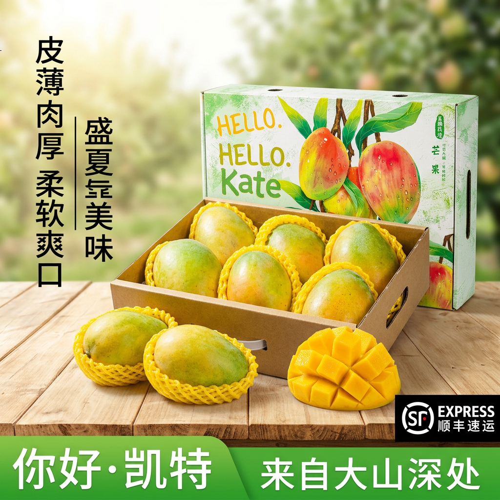 凯特芒果礼盒8斤整箱顺丰包邮应季新鲜采摘四川攀枝花大芒果 8斤礼盒装约5-8个