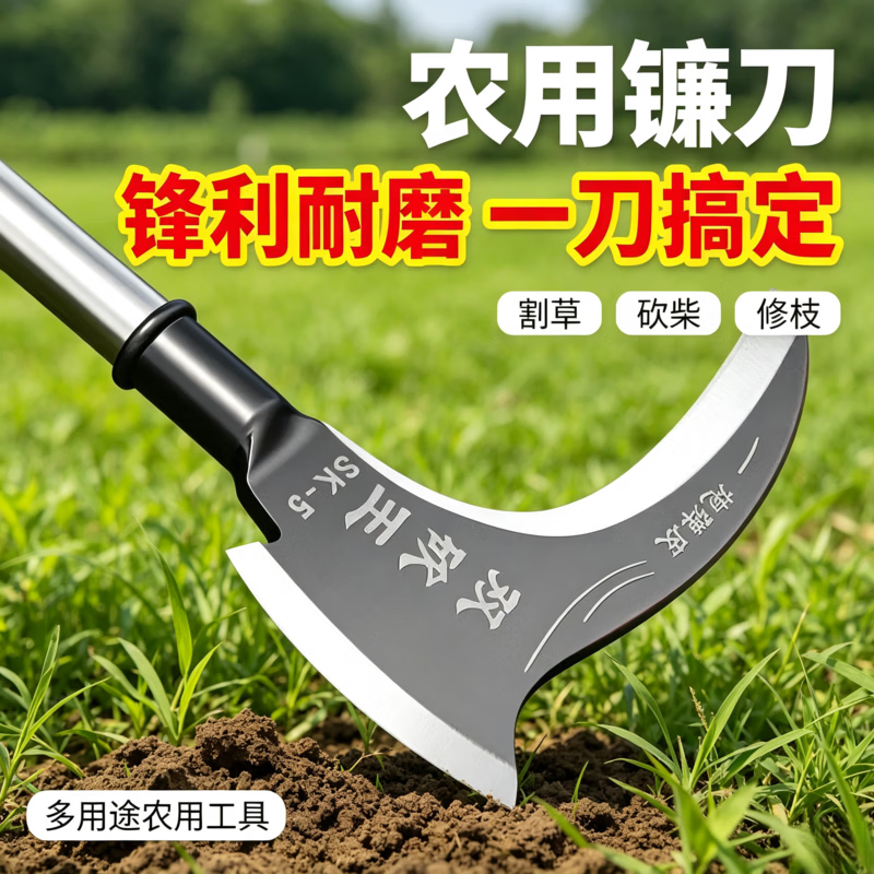 京悠雨镰刀割草专用刀割两用高锰钢双割草树木柴刀除草神器 双砍镰刀【100厘米钢管】 60°以上 京东折扣/优惠券