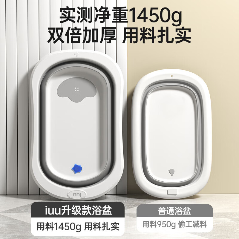 iuu婴儿洗澡盆儿童浴盆大号宝宝可折叠可坐可躺浴架脸盆套餐 【官方补贴】浴盆+可调节浴架+脸盆-北欧灰 材质:食品级PP原料,无添加回料