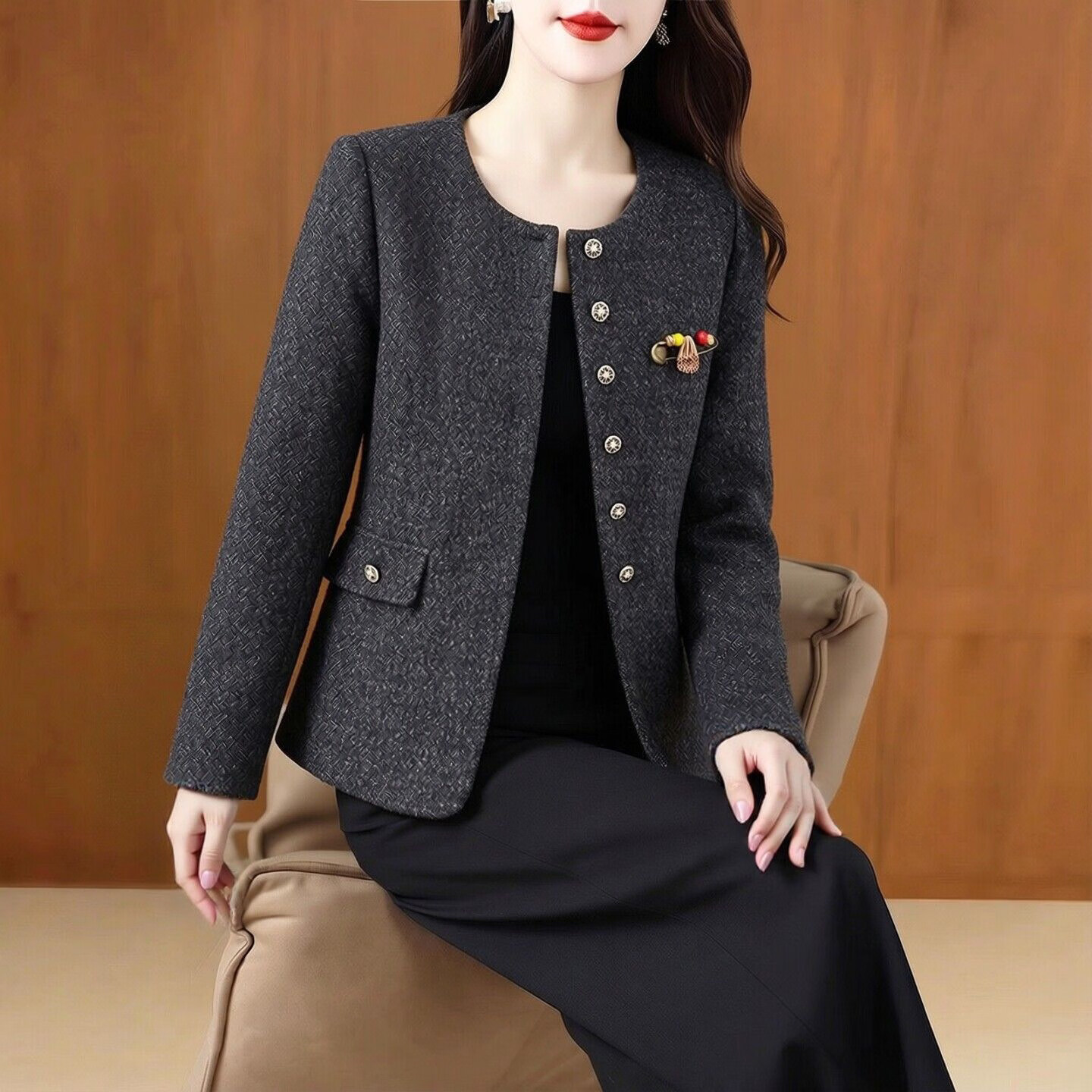 香影芬高端小个子小香风外套女春秋2026新款高级感贵夫人品牌上衣女 灰色 4XL 建议136-150斤