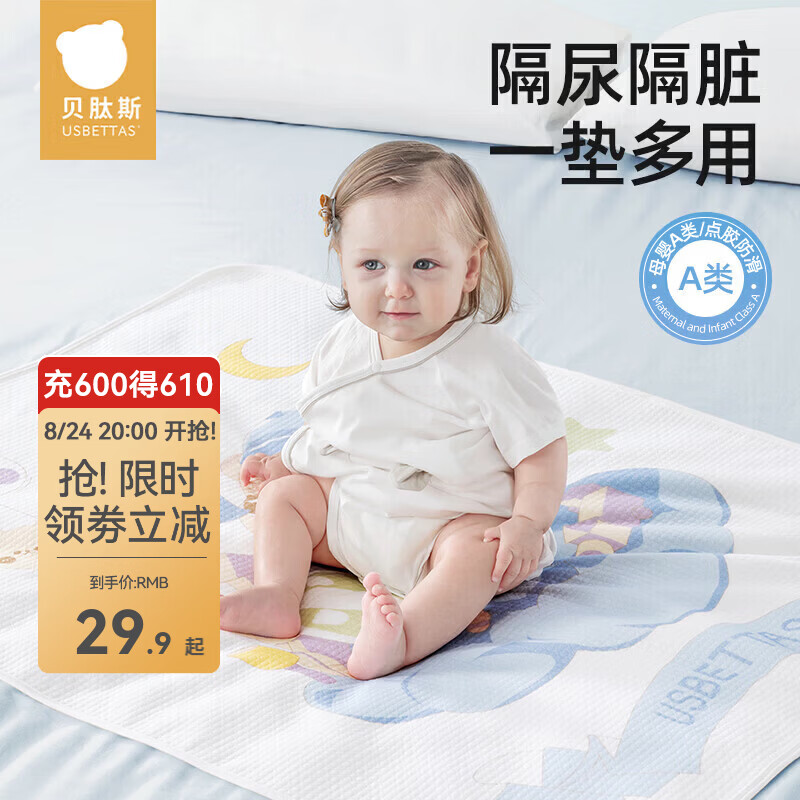 贝肽斯隔尿垫婴儿可水洗宝宝幼儿园纯棉隔尿床单护理垫防水透气 西芙猫【硅胶防滑款】 45x30cm