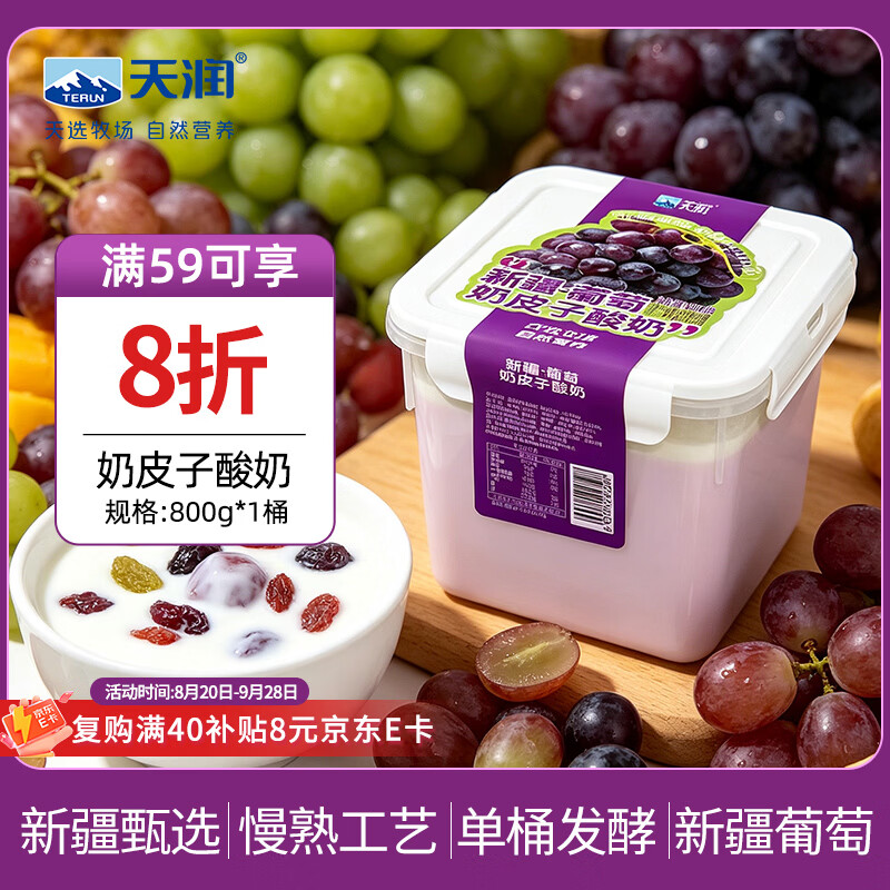 天润新疆网红风味 葡萄奶皮子酸奶 低温酸奶生鲜 大桶分享装 800g*1