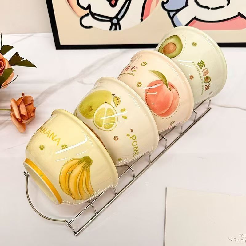 CRHMMFLF防烫饭碗水果系列釉下彩陶瓷碗家用餐具组合耐高温布丁甜品小碗 【四个装】水果【牛油果+香蕉+水蜜桃+柚子】