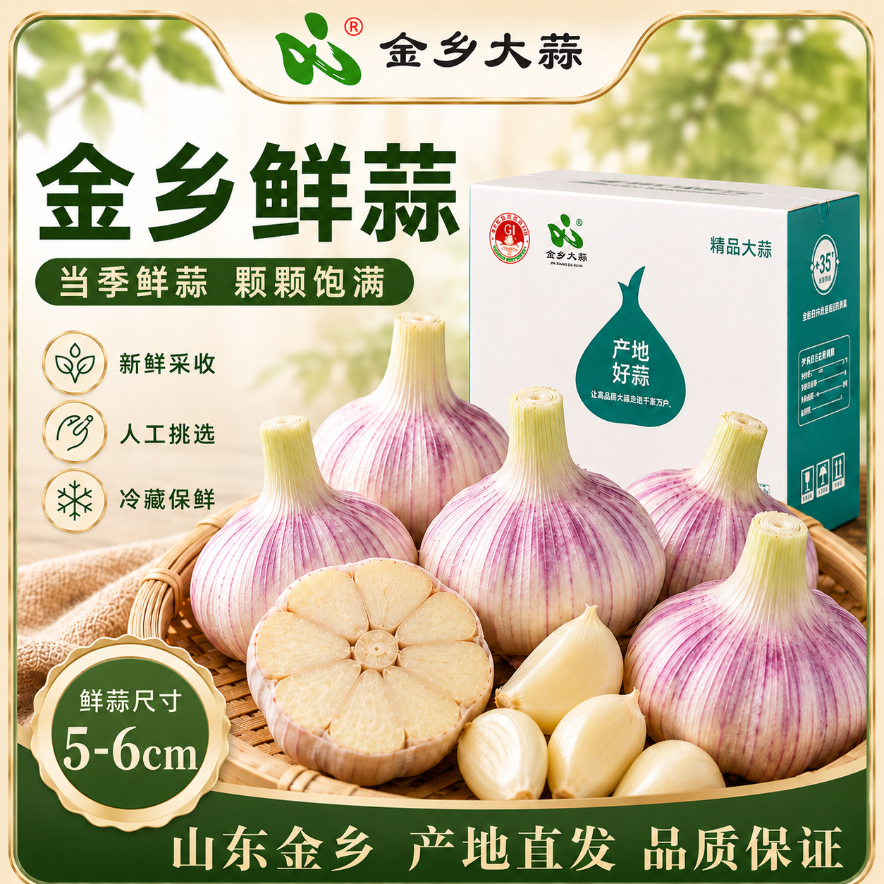 金乡鲜大蒜含箱净重2kg 5-6cm颗 14.8元 - 线报酷