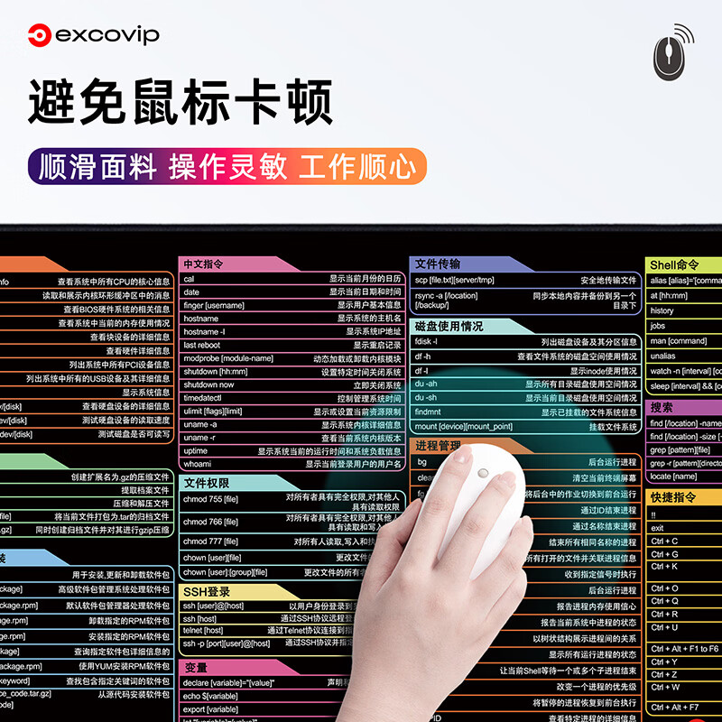 宜适酷Office办公设计快捷键鼠标垫大号 Excel/PS/CAD超大号桌垫锁边加大加厚编程剪辑SW/Linux/IDEA/C++ Linux命令快捷键 800x300x2mm