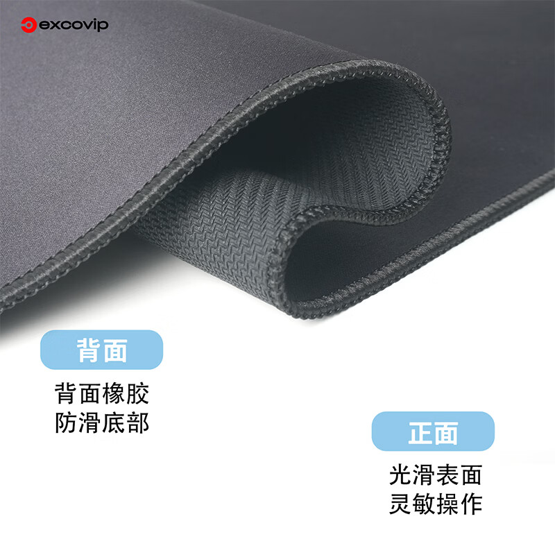 宜适酷超大fps电竞游戏鼠标垫大号 办公桌垫键盘垫布面锁边80x30cm防滑高级感加大加厚简约纯黑色包边 黑色 800x400x3mm