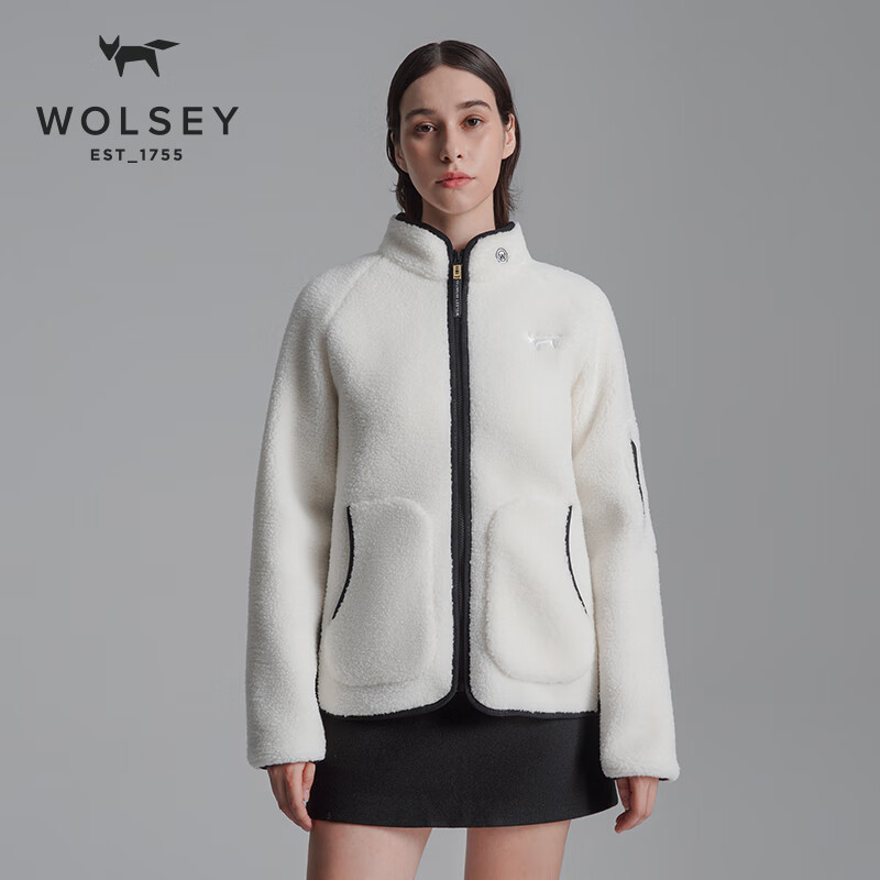 WOLSEY雪橇经典羊羔绒加厚防风保暖男女款户外立领外套内胆抓绒衣 香槟白色 M 170