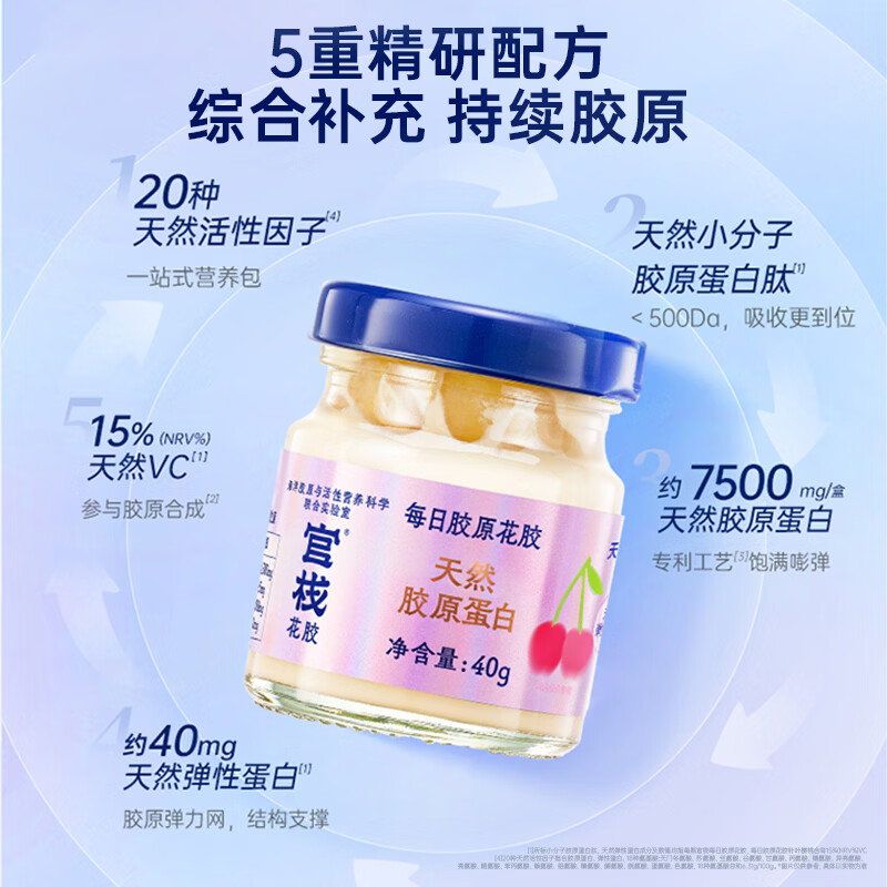 官栈即食胶原花胶礼盒 花胶鱼胶天然胶原蛋白 【组合】每日胶原40g*5+轻享胶原 38g*4瓶
