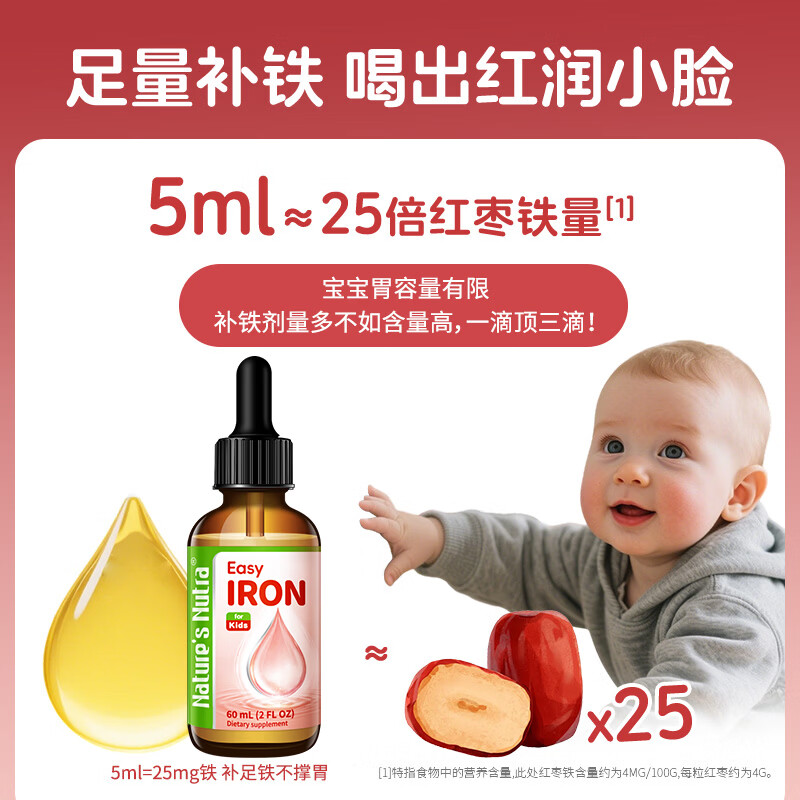 Nature's Nutra莱思纽卡婴幼儿童铁剂螯合铁液体铁0-3岁儿童补铁剂 【限时买1送1】铁滴剂 60ml*1瓶