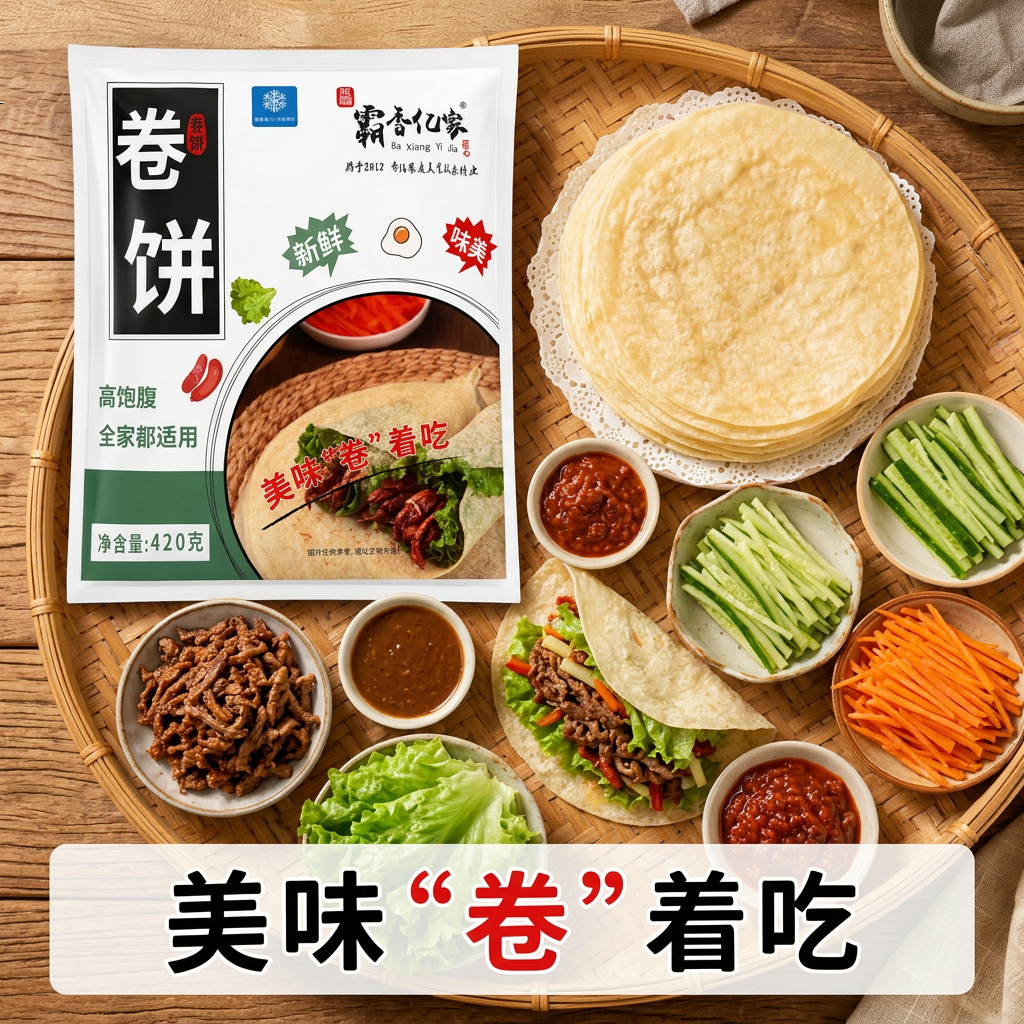 霸香亿家春饼卷饼皮 420g 薄饼皮早餐速食半成品家用烙饼 20cm春饼(420g*5袋)约60个