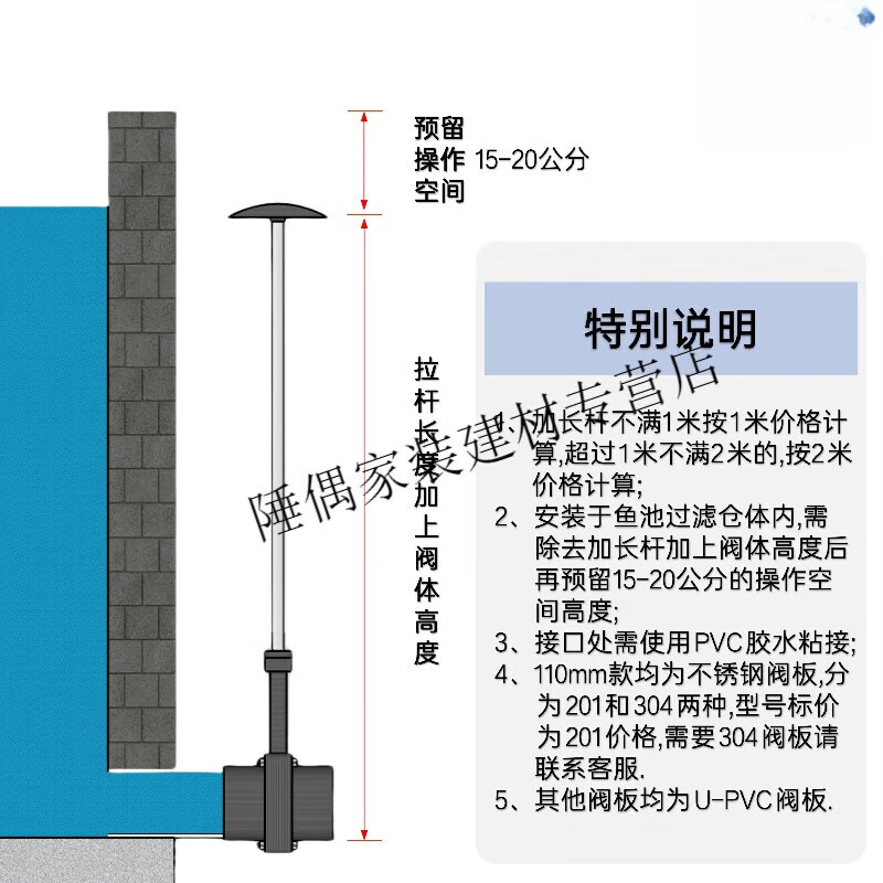锦鲤鱼池过滤自动排污阀门排水阀加粗加长杆闸阀upvc 加长款安装说明