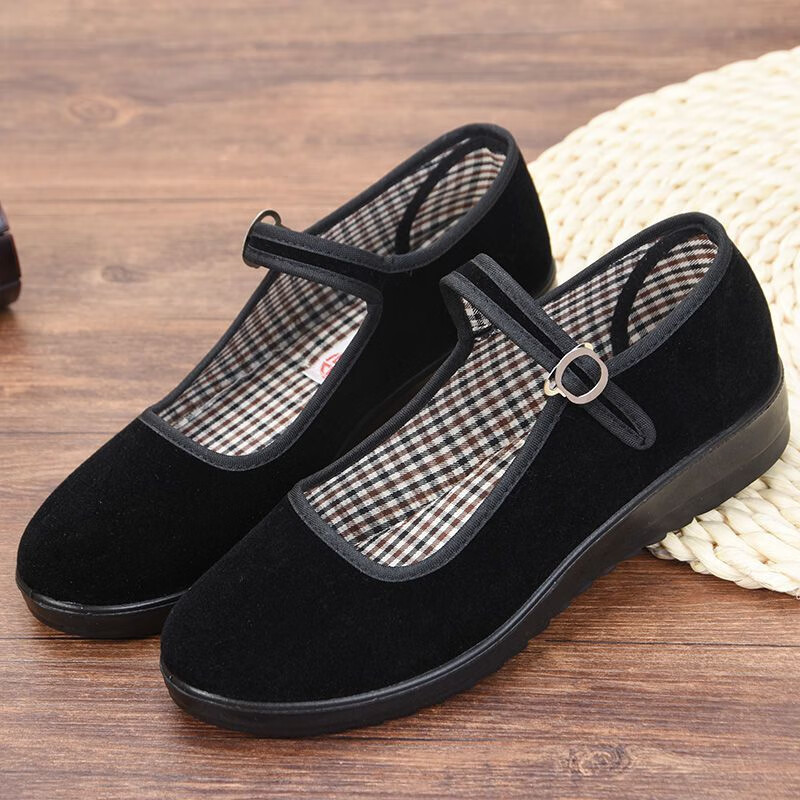 宾容老北京布鞋拉带鞋高低跟鞋黑酒店工作防滑礼仪鞋舞蹈鞋妈妈鞋软底