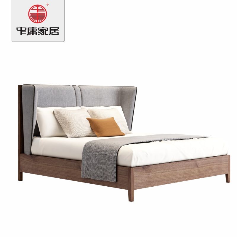 中庸 新中式床 原创设计实木简约 三件套 主卧1.8米大床 北美黑胡桃 梦蝶床 梦蝶床
