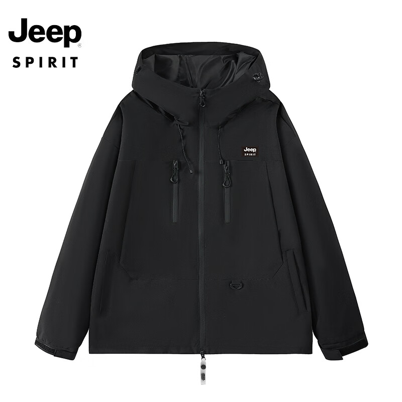 JEEP SPIRIT吉普 冲锋外套男春秋季防水保暖运动夹克男休闲外套 单层-珊瑚粉 M