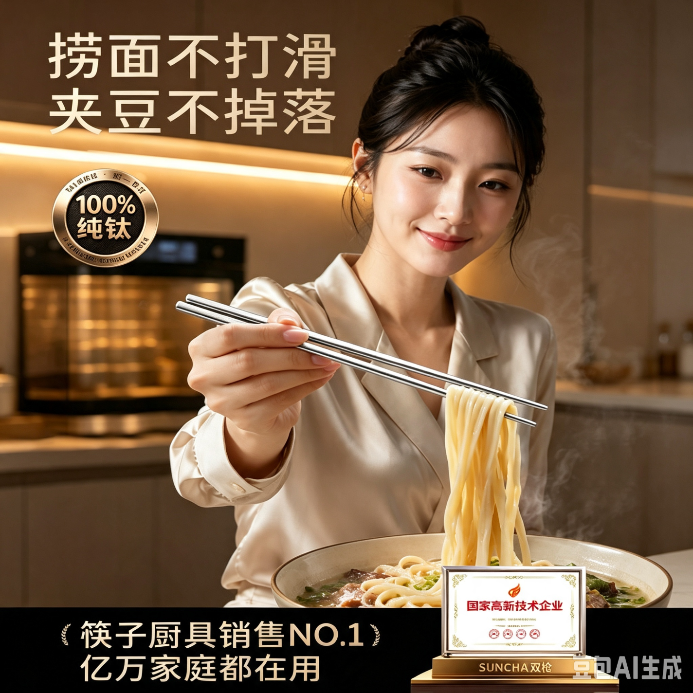 双枪(Suncha)100%纯钛筷子家用高档筷抗菌防霉耐高温高端可入洗碗机家庭装活动 2双装【100%纯钛板材/99.9%抗菌】 2双