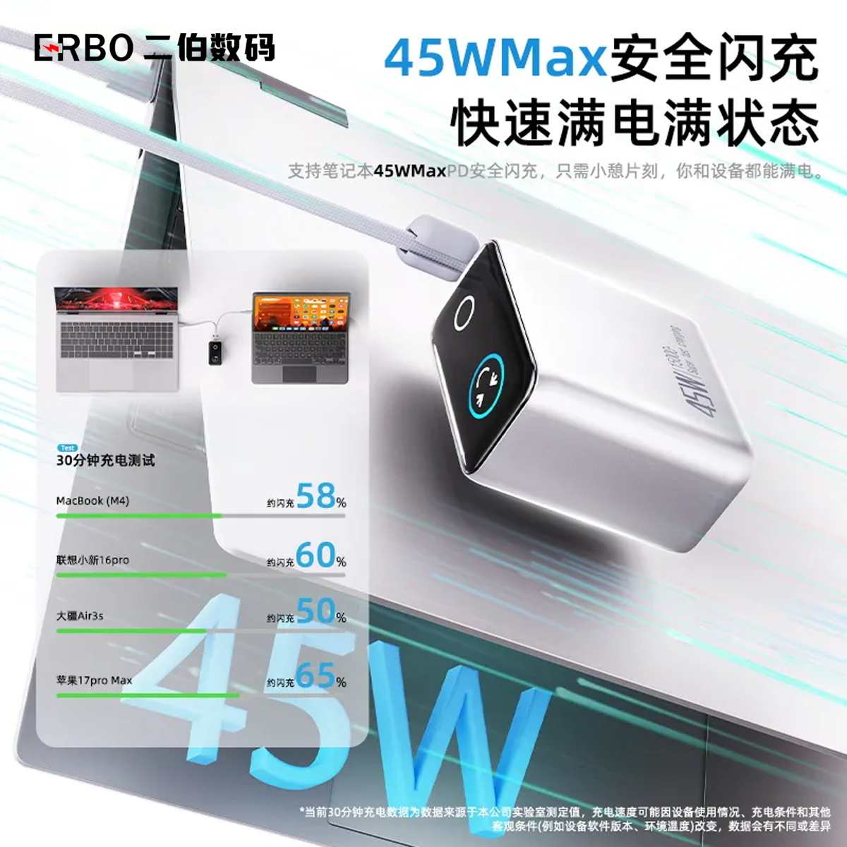 二伯【苹果17满功率】45W充电宝15000毫安移动电源3c认证可上飞机适用苹华为小米荣耀笔记本 【45w快充+功率显示】可冲笔记本