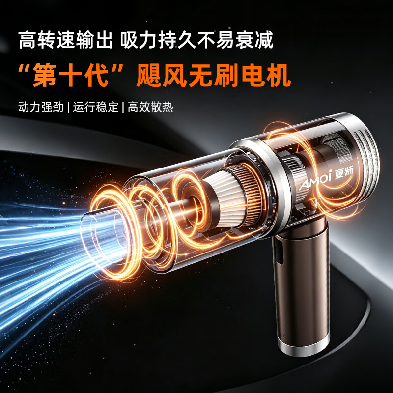 夏新(Amoi)车载吸尘器手持式家用小型无线大吸力汽车用高续航除尘器除皮屑桌面吸尘清洁宠物吸毛器除螨随手吸 玫瑰金【12000Pa】11件套豪华礼包+地刷-顶配五合一