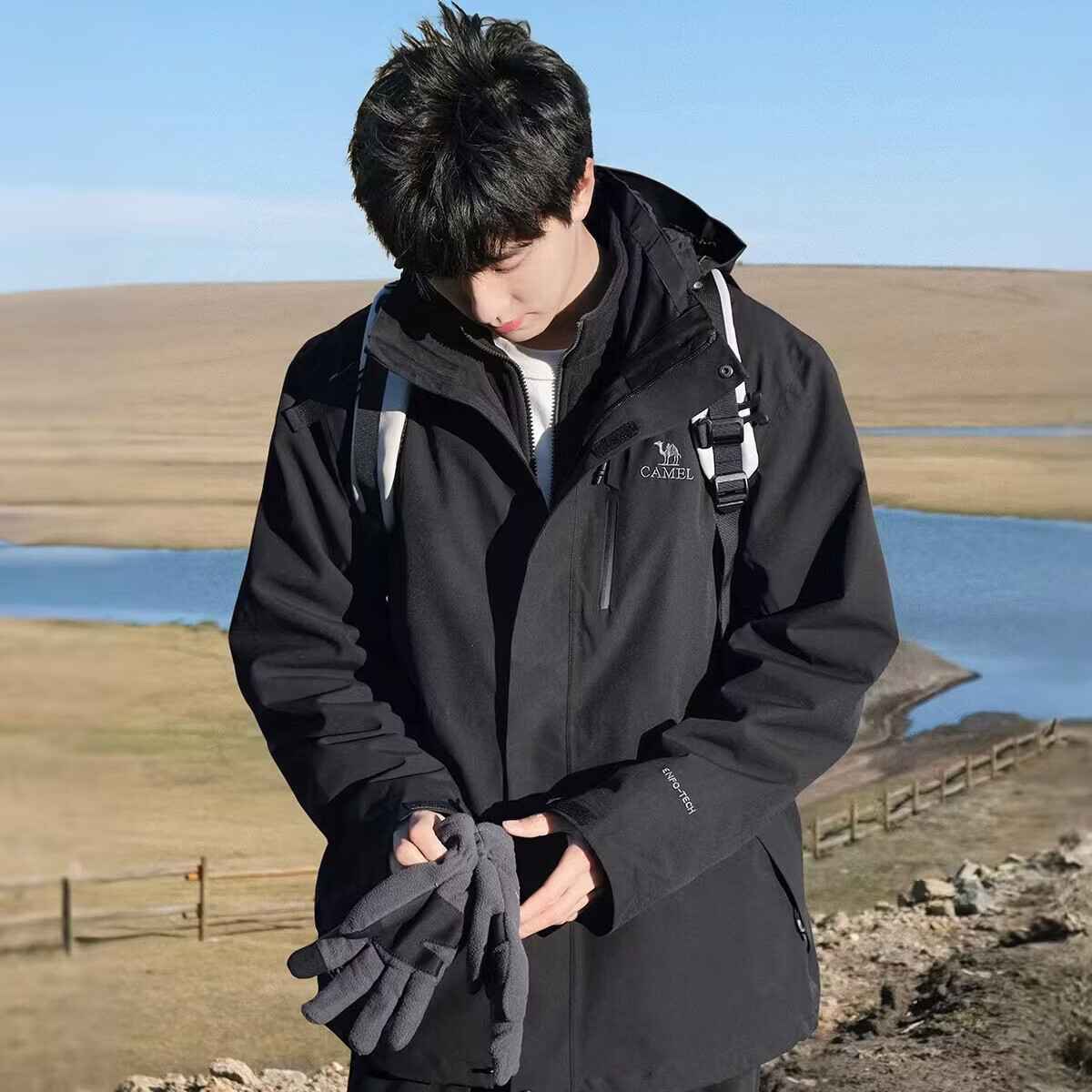 骆驼(CAMEL)3514冲锋衣男女三合一外套户外防水防风旅游登山服 谷子黄【三合一可拆卸内胆】 3XL