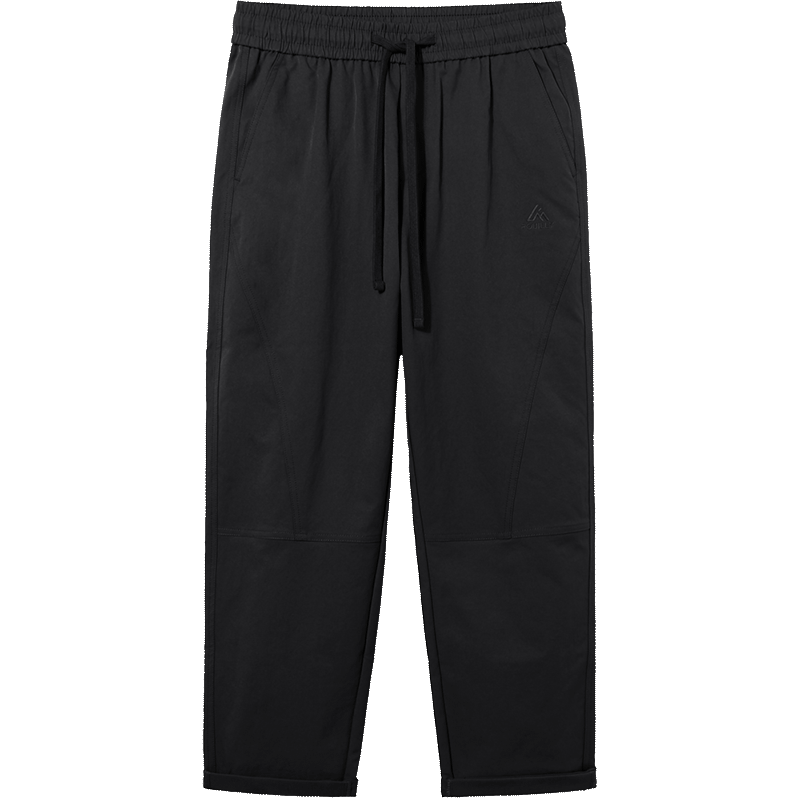 布衣传说春秋松紧腰抽绳挺括简约拼接工装九分男式休闲裤 黑色 32