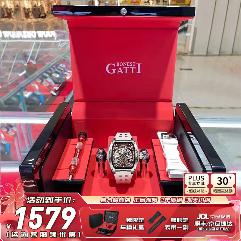布加迪(BONEST GATTI)德国手表男士全自动机械名表夜光镂空腕表情人节父亲节礼物送男友 BG5502-A2 银壳白面白胶带 京东折扣/优惠券
