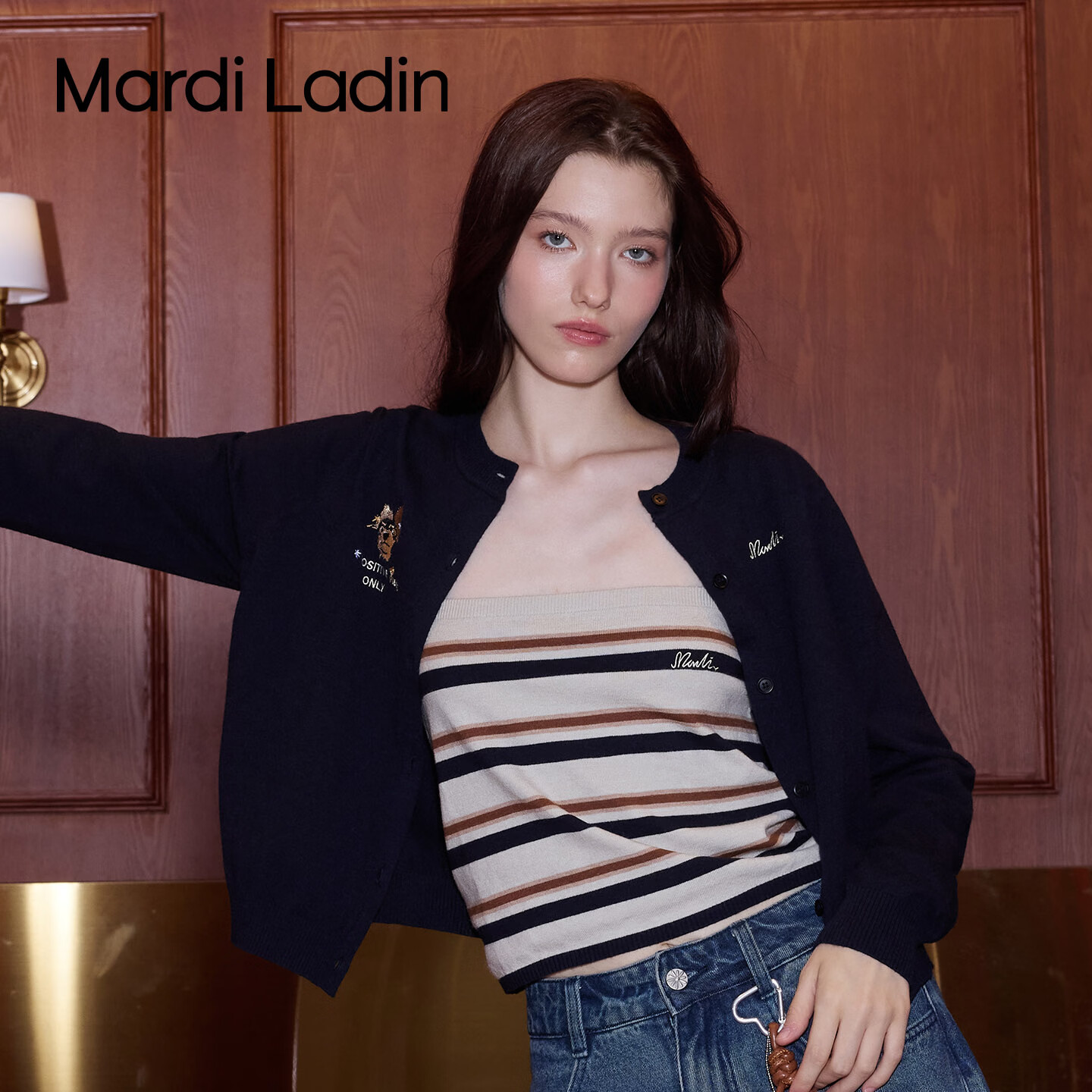 MARDI LADIN毛衣开衫女2026年秋季新款法式高级感针织衫百搭休闲慵懒风外套女 藏青 S
