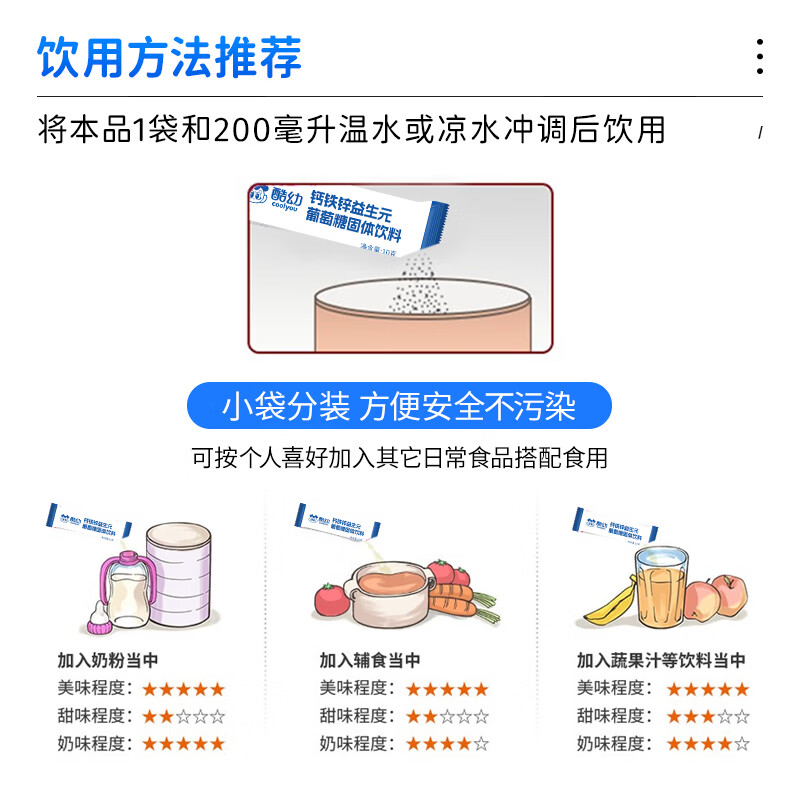 酷幼钙铁锌益生元葡萄糖婴幼儿婴儿宝宝儿童成人妈妈葡萄糖粉 钙铁锌益生元(1盒装 多盒更优惠) 20袋*1盒