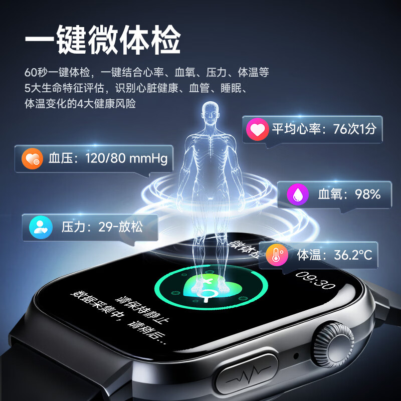 KPEP【跌倒报警】心率血压血氧监测一键微体检健康监测远程监护GPS防走丢可插卡老人智能电话手表 极夜黑 旗舰版